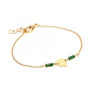 Nature & D&eacute;couvertes Bracelet Lucky en acier inoxydable dor&eacute; tr&egrave;fle et perles de verre