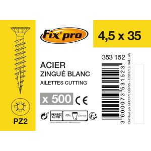 Fix'Pro Vis à bois tête fraisée PZ - 4,5x35 - 500pces - Fixpro