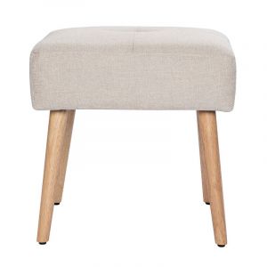 Miliboo Tabouret bas en tissu effet velours texturé beige et bois clair massif H46 guesta - Beige