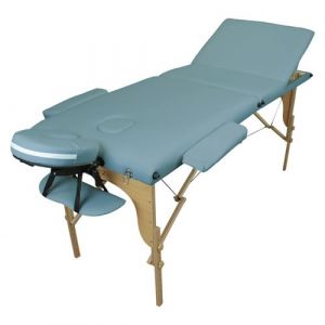 Table de massage pliante 3 zones en bois avec panneau Reiki + Accessoires et housse de transport - Bleu pastel