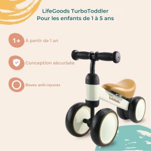 LifeGoods - TurboToddler Balance Bike - A partir de 1 an - Trottinettes pour enfants - Cr&egrave;me