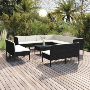 VidaXL Salon de jardin 12 pcs avec coussins Résine tressée Noir n/a
