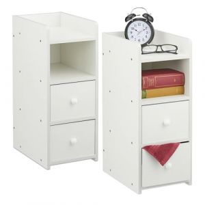 Relaxdays Lot de 2 Tables de Chevet avec 2 tiroirs, Hauteur 55 x 22,5 x 34 cm, Table de Chevet pour Chambre à Coucher, Rangement à côté du lit, Blanc