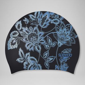 Speedo Bonnet de bain Cheveux longs Imprimé Noir/Bleu de Sèvres