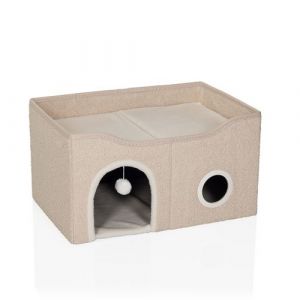 Maison pour chat / grotte pour chat PAWY EB carrée / pliable avec jouet beige hjh LIVING