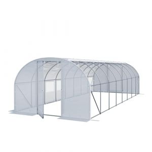 Serre tunnel Premium TOOLPORT 3x8m avec porte pivotante, b&acirc;che PE 180 g/m&sup2; blanc transparent
