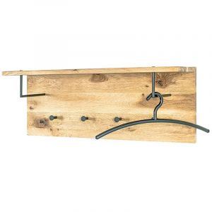 Pegane Garderobe murale / patère murale en bois massif chêne huilé et métal noir - Longueur 80 x Hauteur 30 x Profondeur 20 cm