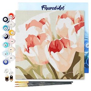 Figured'Art Mini Peinture par Numéro Adulte 20x20cm avec cadre Eclosion de Tulipes - Petit Format Kit de Loisir Créatif DIY Numéro d'Art Complet
