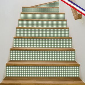 Contremarches adhésives PVC pour escalier - Vichy Vert - Lot de 5 - 18x100 cm