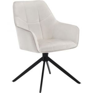 Chaise de Salle à Manger Pivoter à 360° en Velours + métal. 45 x 41 x 86cm. Chaise de Cuisine avec Dossier. Crème - Woltu