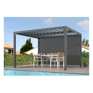 Pergola bioclimatique Habrita PER36R30BI en alu 10,80m2 ouverture manuelle avec rideau manuel coloris gris pour côté 3,60m Habrita F