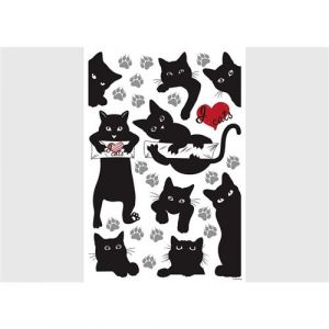 AG ART Stickers Animaux - Chats Noirs avec C&oelig;ur Rouge - 1 planche 42,5 x 65 cm