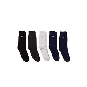 Lacoste Lot de 5 paires de chaussettes montantes unisexes en coton bio Taille 43/46 Bleu Marine/gris Chine/gris/noir