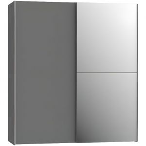 Image de Armoire 2 portes coulissantes 5 tablettes gris foncé miroir - jeik