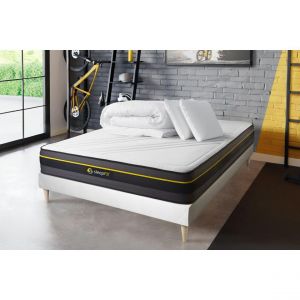 Pack prêt à dormir 140x200 matelas ACTIVE + sommier kit blanc + 2 oreillers mémoire de forme 60x40cm + Couette Percale 240x220 c