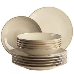 Mäser Ossia 931734 Service de table moderne pour 6 personnes avec assiettes creuses et assiettes plates, style méditerranéen, en céramique, gris sable, 12 pièces