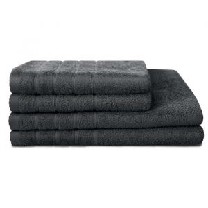 Lovely Home Lot de 2 serviettes + 2 draps de douche 100% coton - 50x100 cm / 70x140 cm - Gris anthracite