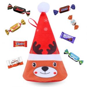 Pochon Renne garni de 40 chocolats Kinder, Milka, Daim et Célébrations | Idéal pour décorer la table des enfants à Noël