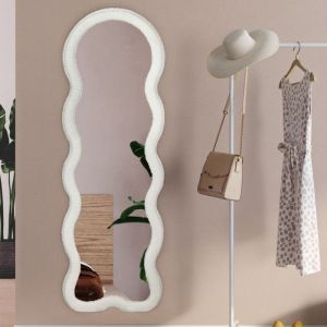 Idmarket Miroir vague en tissu bouclette crème 150 x 50 cm
