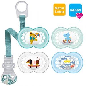 Image de Mam Naturel Sucette/de latex/Lot de 4 paquets de 16 +//avec 2 Ster ilisi ertra Port Enceintes et Nip &ndash; Accroche T&eacute;tine