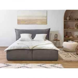 Bobochic Lit Lit coffre Lit coffre jade avec tête de lit effet oreiller 140x190 Gris foncé - Gris foncé