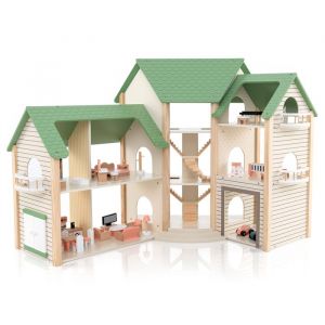 Maison De Poupée D'angle En Bois Coatway 36 Meubles&accessoires, 3 Étages, 6 Chambres, Cadeau Pour Enfants De 3 Ans+ 87x37x83cm