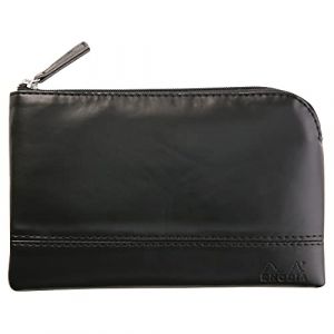 Rhodia 116523C - Pochette Zippée en Simili Cuir - Noir - Taille S (11 x 17 cm) - Coutures Véritables - Intérieur Tissu Orange - Rangement Documents, Petites Fournitures