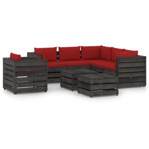 VidaXL Ensemble de meubles de jardin et de terrasse 8 pi&egrave;ces avec coussins en rouge Vida XL