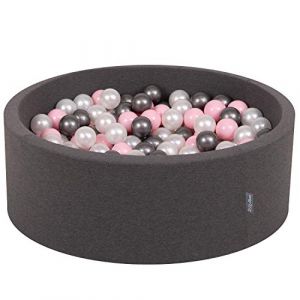 90X30cm/300 Balles ? 7Cm Piscine à Balles Pour Bébé Rond Fabriqué En ue, Gris Foncé:Perle/Rose Clair/Argenté - gris foncé:perle/rose clair/argenté