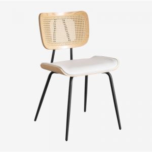 Pack de 2 chaises de salle à manger en bois, rotin et similicuir Raysa SKLUM Bois Naturel