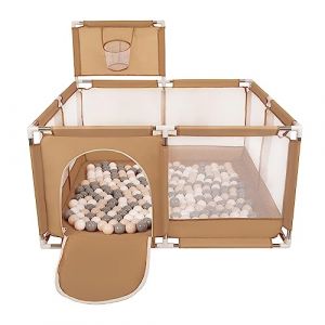 Parc Bébé Avec 200 Balles Plastiques Aire De Jeu Pliable Basket, Beige : Beige Pastel/Gris/Blanc - beige : beige pastel/gris/blanc - Selonis