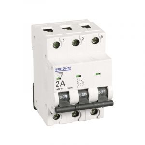 Eur'ohm Lot de 4 Disjoncteurs Tripolaire 3 modules 2A