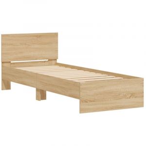 VidaXL Cadre de Lit Tête de Lit et Lumières LED, Lit Simple avec Sommier à Lattes, Lit Adulte, Meuble de Chambre, Moderne, Chêne Sonoma 90x190 cm