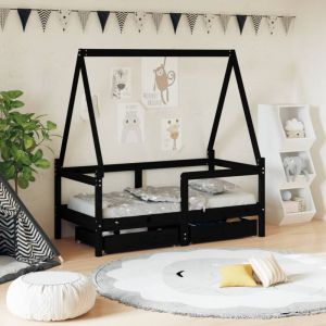 VidaXL Cadre de lit enfant avec tiroirs noir 70x140 cm bois pin massif