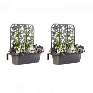 Bama Set de 2 jardinières de balcon en plastique - Gris - L 60 x l 20 x H 64 cm