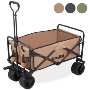 Novitaa Bolderkar Pliable - Cadre solide - Roues plus épaisses avec frein - Capacité de charge de 150KG - Capacité de 100L - Polyester lavable - Beige