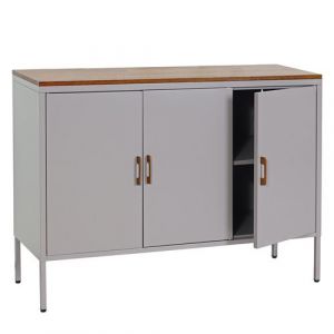 Mendler Commode HWC-L84, Buffet armoire, 3 portes métal 90x120x40cm, mélaminé gris