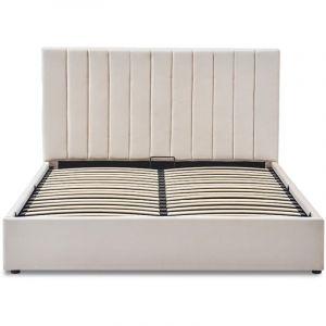 Maison Aubertin - Lit coffre Giulia velours beige 140x200 cm
