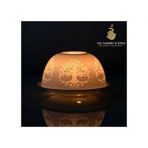 Bougie (Hors Anniversaire) - Photophore blanc en c&eacute;ramique - Arbre de Vie - Aucune