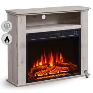 BALDERIA cheminée électrique Frida - Avec compartiment supplémentaire et chauffage 2000 W, effet de flamme 3D réaliste, télécommande, minuterie, thermostat - Chêne gris