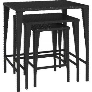 VidaXL Tables gigognes 3 pcs noir résine tressée