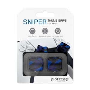 Gioteck STG PS5 - Thumb Grips PS5 Bouchons/Capuchons/Protection en Silicone pour Joysticks Grips Playstation 5 - Antidérapant - Aide a viser - Protection Manette PS5 - Bleu et Noir