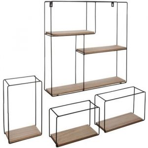 Image de Atmosphera Étagère murale carrée en bois & métal x 4