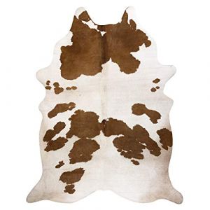 Rugsx Tapis imprimé Cowhide, Vache, Motif Animal, Faux Cuir, Tapis de Sol pour Le Salon, la Maison, la Chambre à Coucher, DIY Crafts, Blanc Marron 155x195 cm