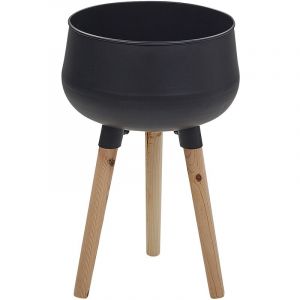 Beliani Pot de fleur en m&eacute;tal 30 x 30 x 47 cm noir avec pieds en bois clair AGROS