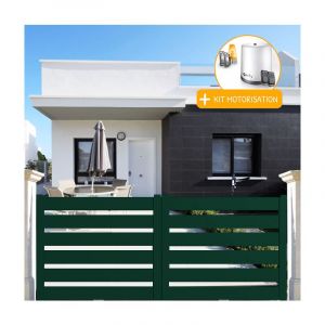 Packit Portail aluminium coulissant sah en kit + Motorisation dimension L.3000 (entre piliers) x H.1500 mm Couleurs Vert (ral 6005) Expédition gratuite en