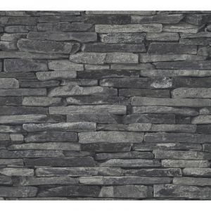 Papier peint aspect pierre carrelage 914224 GU papier peint intissé lisse avec un dessin nature mat gris noir 5,33 m2 Profhome