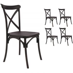 Kosmi Lot de 4 Chaises noires style bistrot empilable en plastique polypropylene