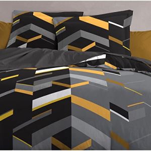 Home Linge Passion - Marco Parure de Couette 100% Coton - Gris fonc&eacute; - 140 x 200 cm