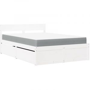 VidaXL Lit avec tiroirs et matelas blanc 120x190 cm bois massif de pin, meuble de chambre à coucher, lit en bois, lit avec tiroir, sommier